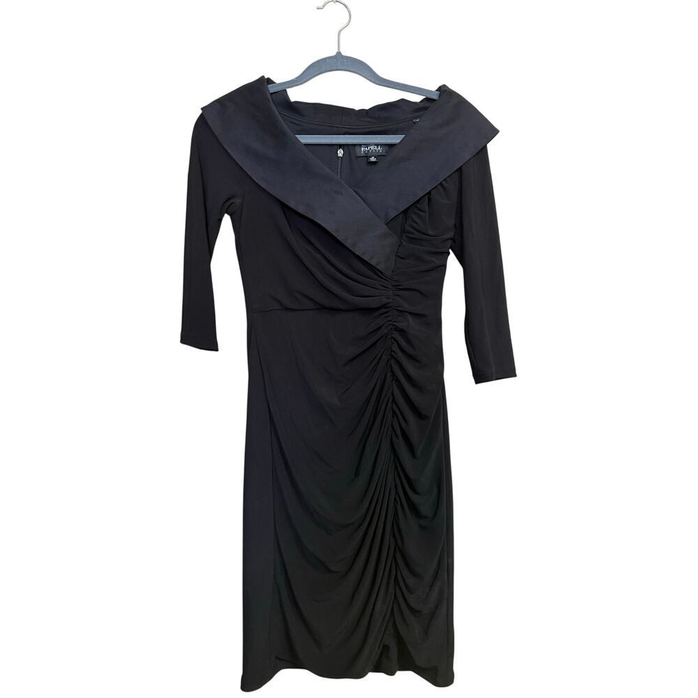 Adrianna papell petite black v neck dinner dress womens 4P
